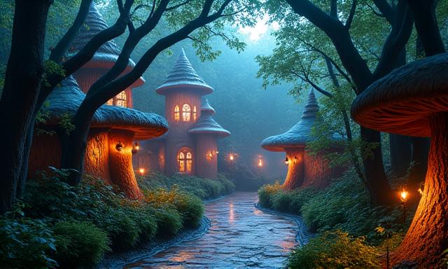 Beeld van Wonderwood Forest, een sprookjesachtig pretparkgebied.